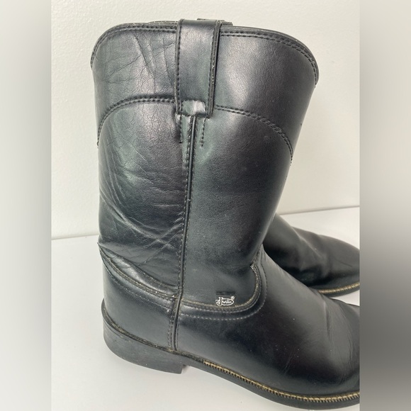JUSTIN Western Cowboy Men's Black Leather Boots 9 Pictured AS IS - Picture 6 of 10